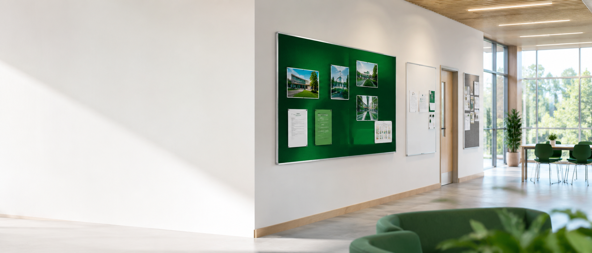School noticeboards in a UK school corridor